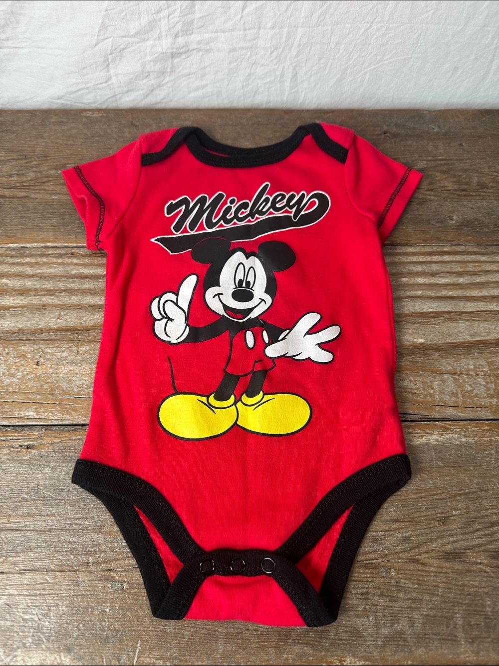 Disney Red and Black Mickey Mouse Baby Bodysuit
